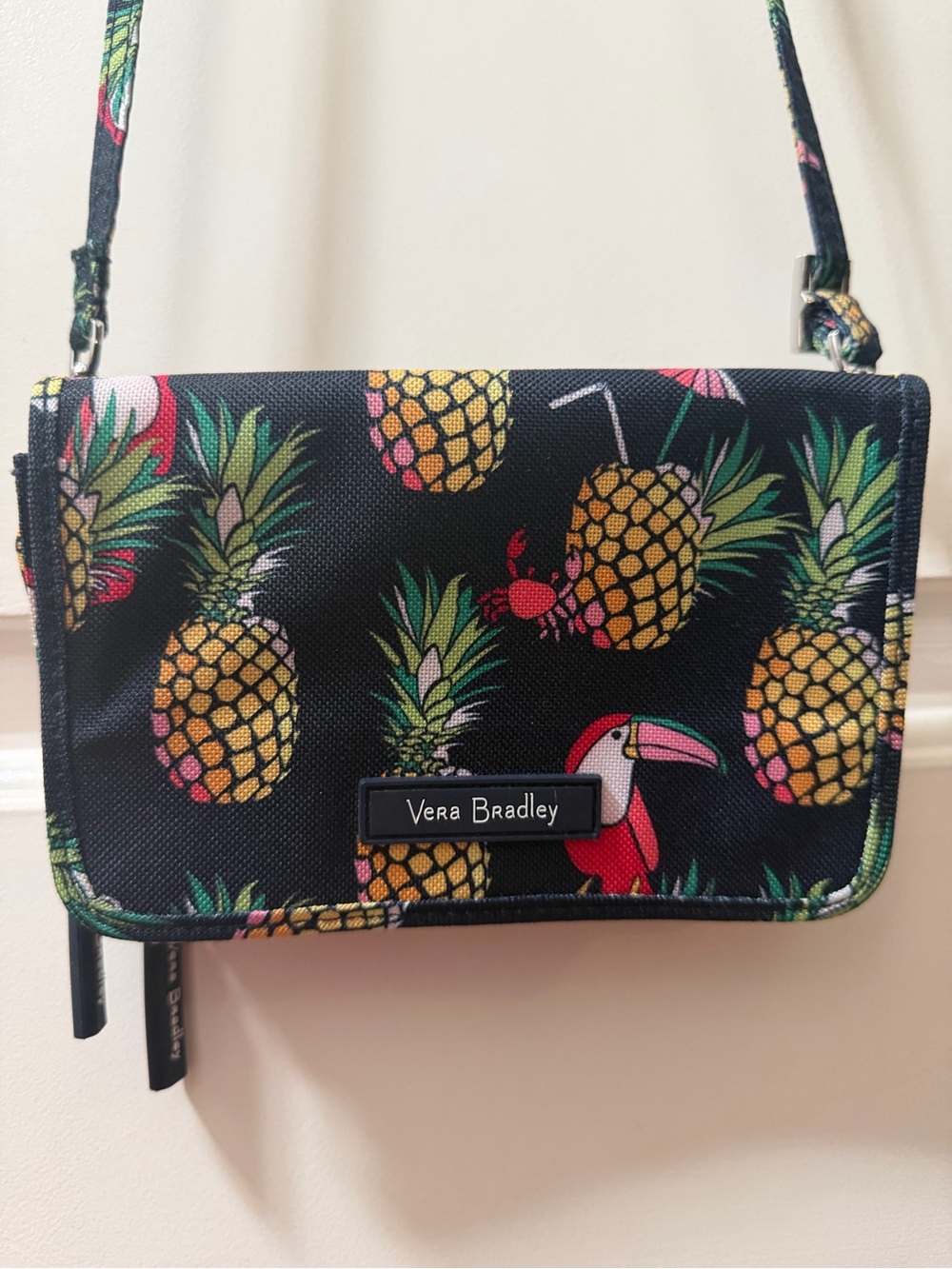 Vera Bradley Black Tropical Pineapple Crossbody with Toucan